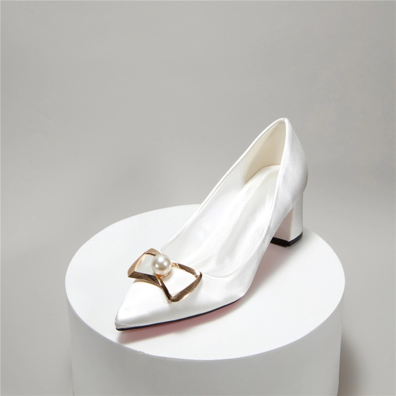 Women's Flat Bridal Shoes With Ankle Pearl Low Heel Wedding