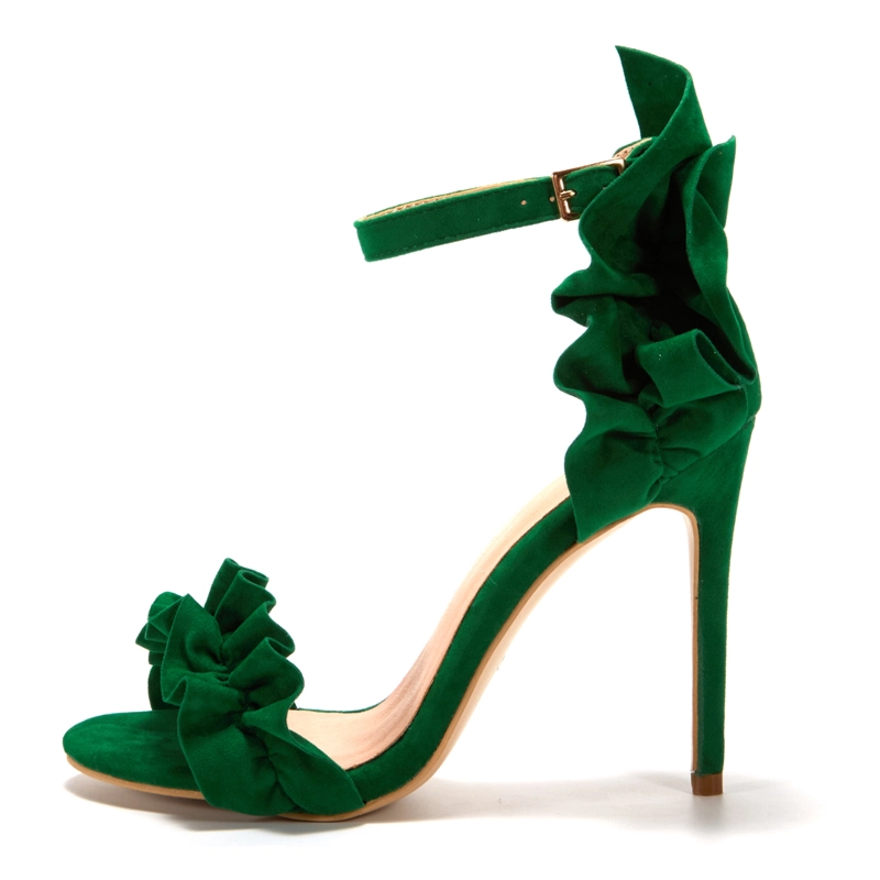 Nodig hebben Bij zonsopgang Conceit Olive Green Ruffle Ankle Strap Party Sandals Stiletto Heels 4 Inches |  Up2Step