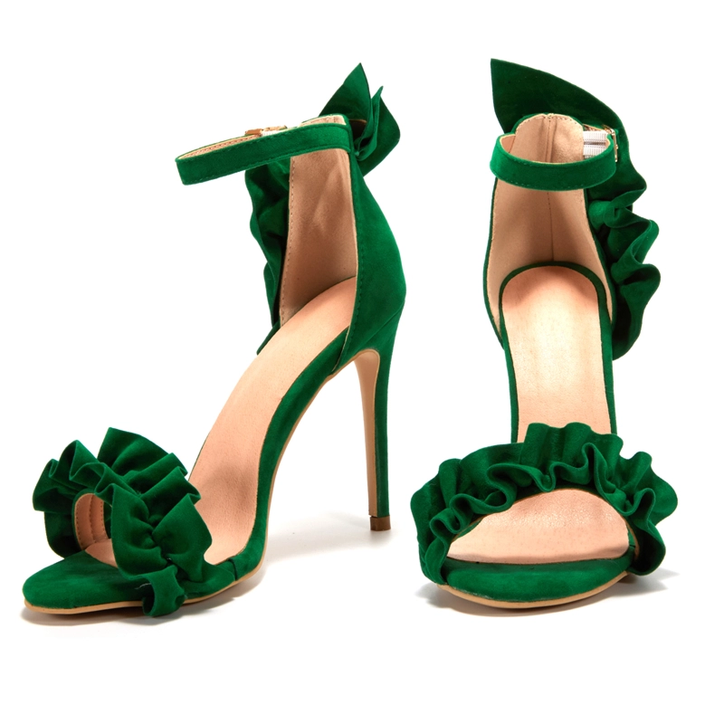 enthousiast Grammatica spreken Olive Green Ruffle Ankle Strap Party Sandals Stiletto Heels 4 Inches |  Up2Step