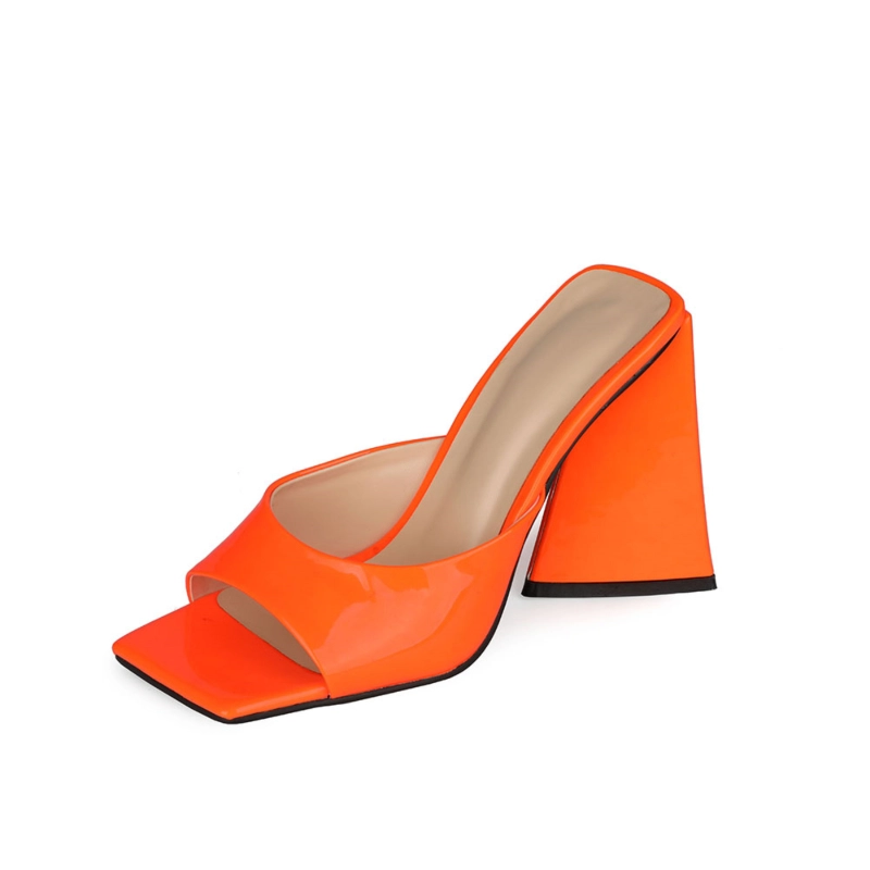 Orange Patent Leather Party Mule Sandals
