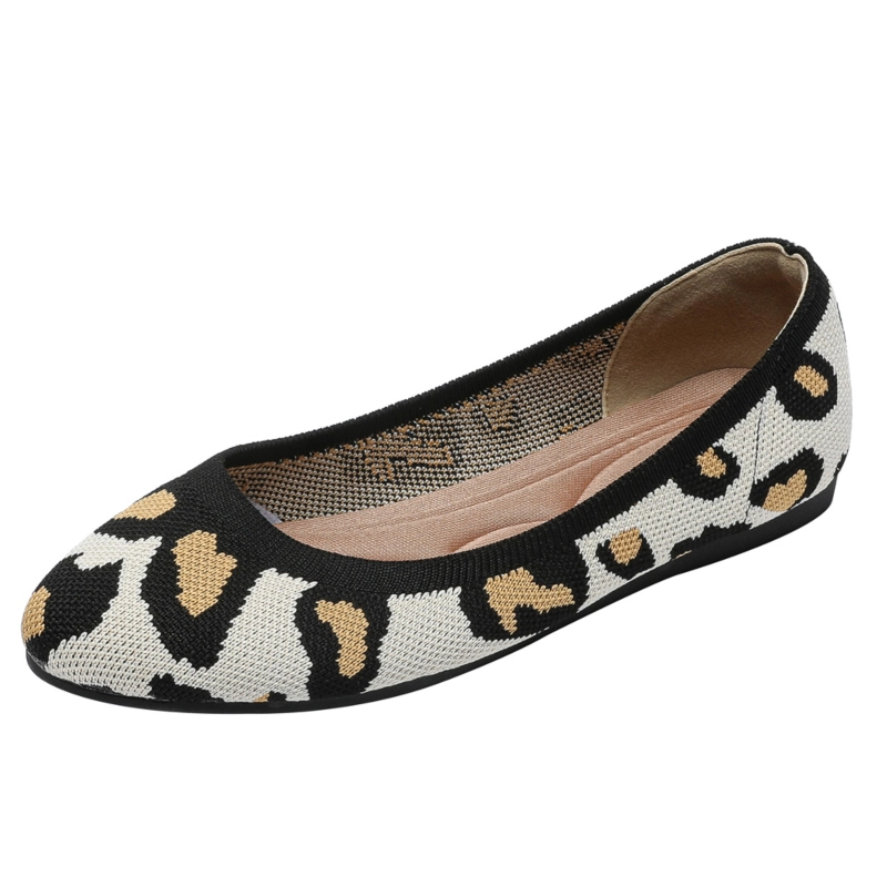 Round Toe Leopard Print Flat Shoes Comfy Walking Women's Flats