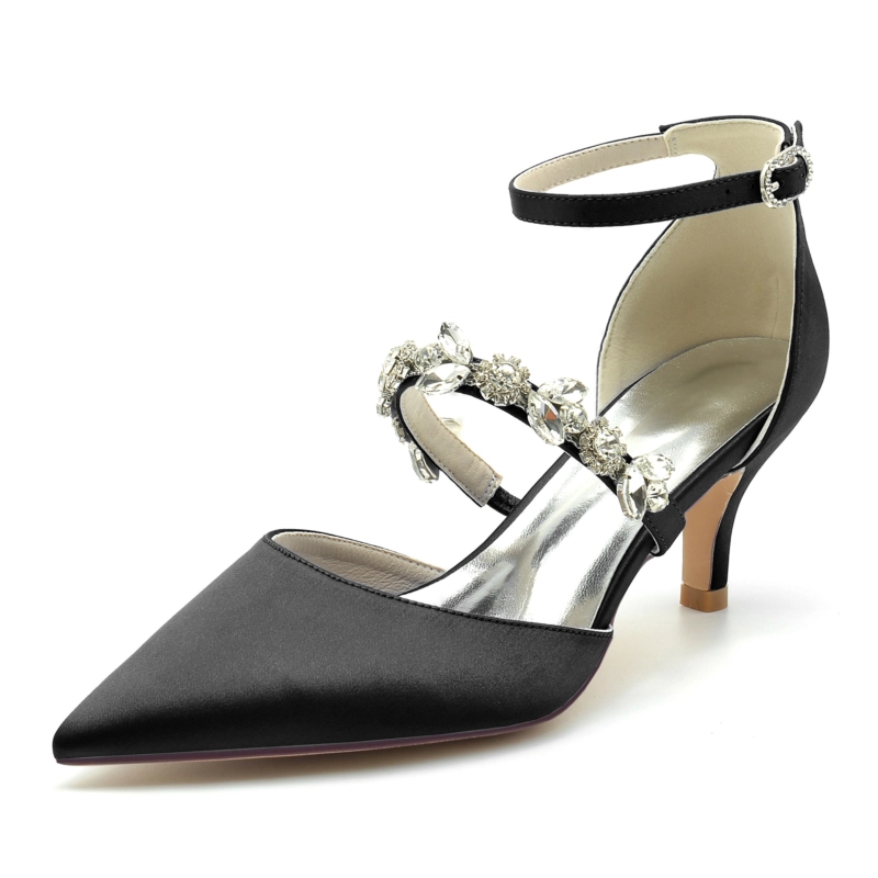 Satin D'orsay Pumps Wedding Kitten Heels Shoes With Crystal Strap | Up2Step