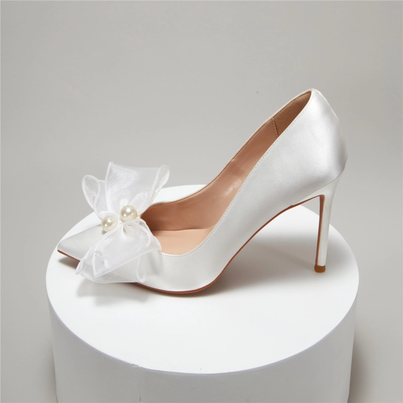 10cm Chunky Heel Closed Toe With Sequins Pearl Wedding Bridal