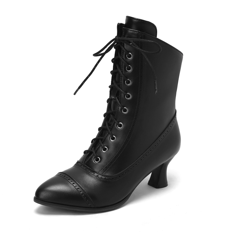 Vintage Lace Up Ankle Boots Spool Heel Pointed Toe Dress Boots | Up2Step