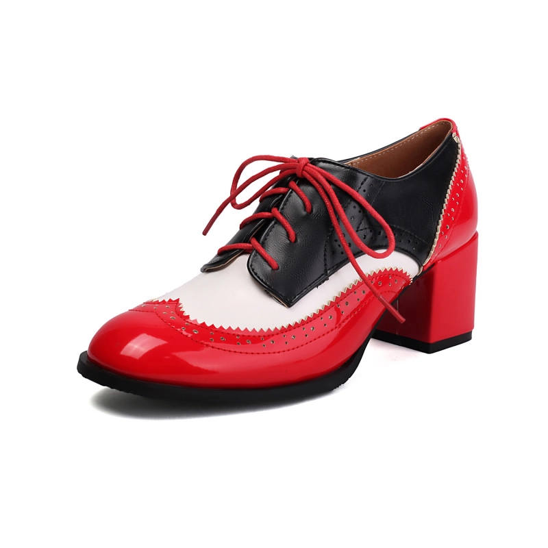 Wingtip Lace Oxford Heels Red And Black Lace Up Chunky Heels Retro Wingtip Oxford Shoes Size Wingtip Lace Oxford Heels Red And Black Lace Up Chunky Heels Retro Wingtip Oxford Shoes Size