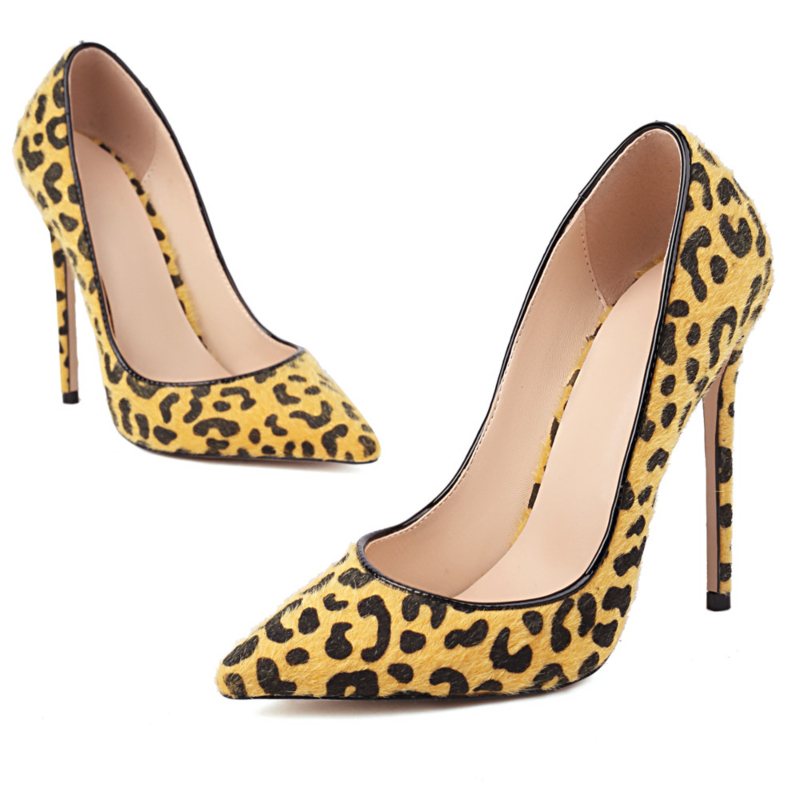 Perth Hemmelighed lyserød Yellow Leopard Print Horsehair Pumps 4 Inches Stiletto High Heels For Party  | Up2Step