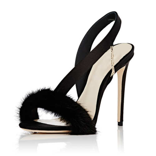 Summer Faux Fur Slingback Stiletto Heel Sandals for Party