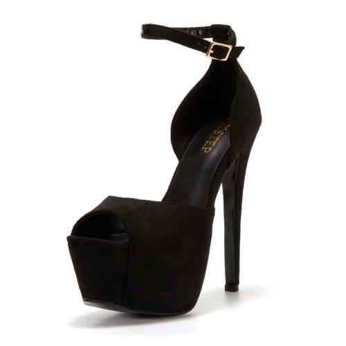 Black Platform High Heel Sandals Peep Toe Ankle Strap Evening Shoes