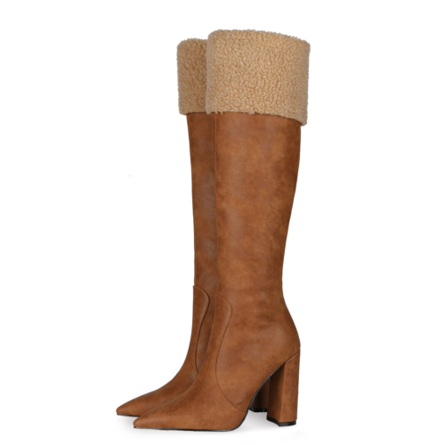 Brown Fur Top Snow Boots Over The Knee Boots