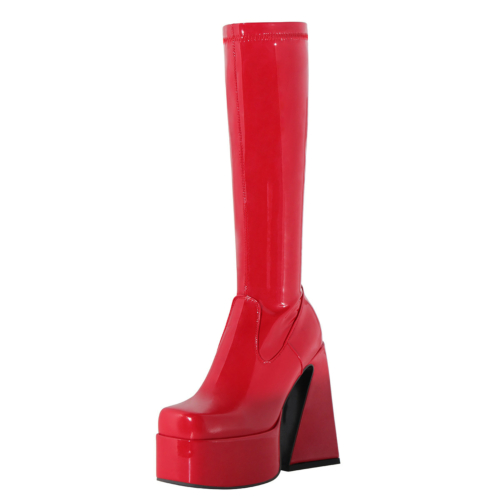 Chunky Platform Heel Boots Pull On Knee High Boots For Party