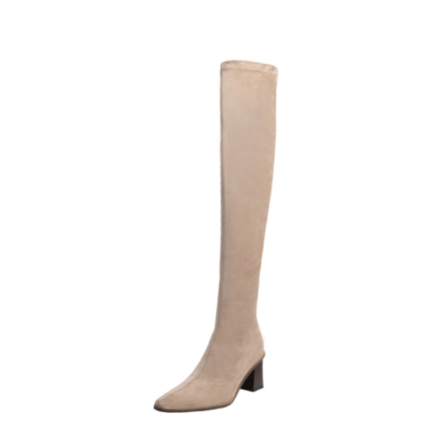 Nude Suede Elastic Over-the-knee Boots with 2.8" Heel