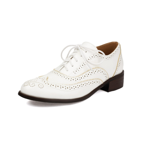 White Lace Up Wintip Oxford Loafers Flats Women's Comfort Shoes