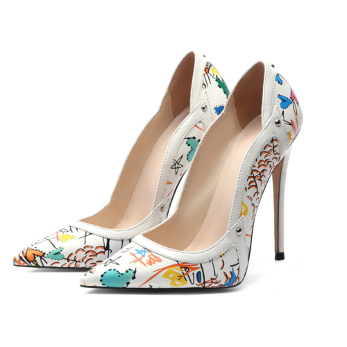 Graffiti Stiletto Pumps 5" Heels Shoes with Pointed Toe