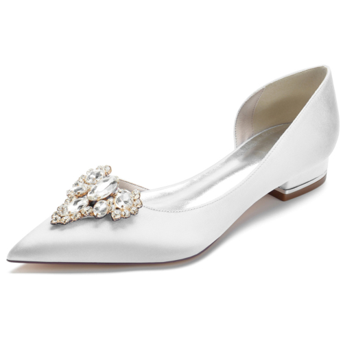 Jeweled Satin Bridal Flats Wedding Slip On Dresses D'orsay Flat Shoes