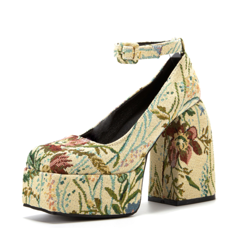 Flower Platform Mary Jane Heels Chunky Heeled Ankle Strap Shoes For Women