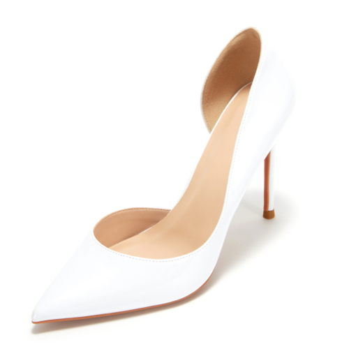 White Patent Leather Pointed Toe D'orsay Stiletto Heels Pumps