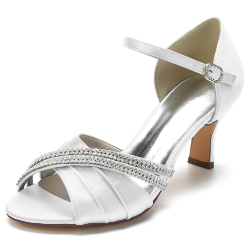 Peep Toe Embellished Ankle Strap Sandals D'orsay With Block Heels