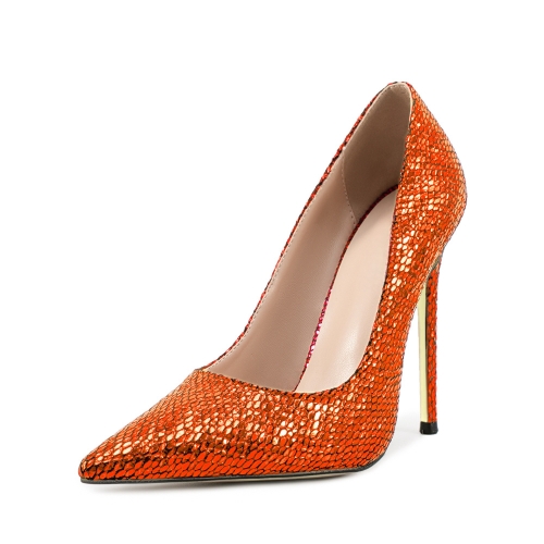 Ladies Shoes Orange High Heel Shoes Women's Orange Satin Beads