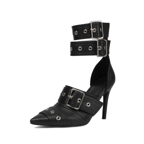 Black Stiletto Heel Buckle D'orsay Sandals With Closed Toe