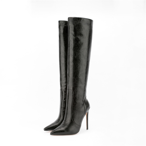 Stiletto Knee High Boots Pointed Toe Wide Calf Zip Boots For Work