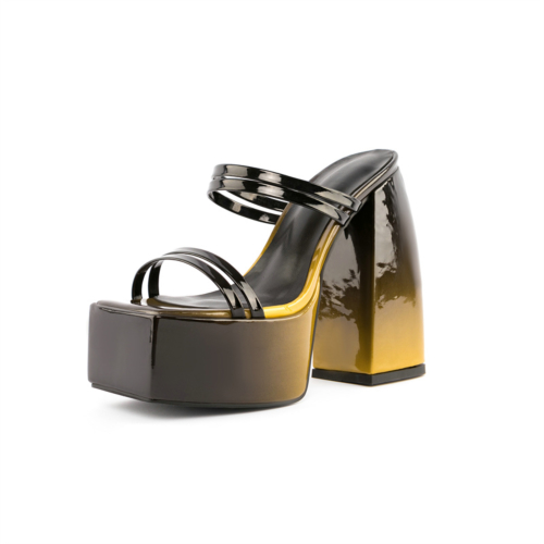 Yellow Gradient Strappy Chunky Platform Sandals Square Toe Dresses Mules Sandals