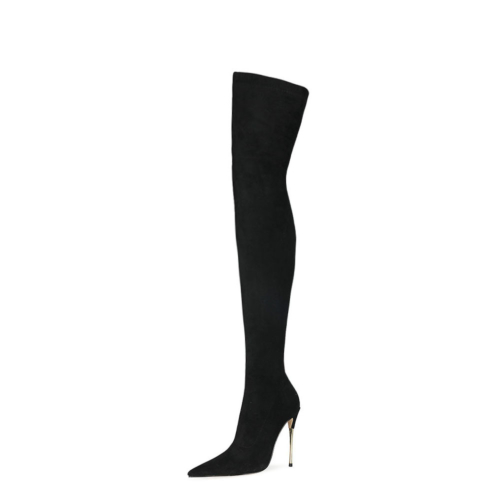 Black Stretch Long Boot Elastic Over The Knee Thigh High Boots 120 mm Heels