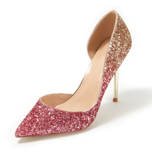 Up2step Glitter Pointed Toe D'orsay Stiletto Heel Sequin Pumps for Wedding