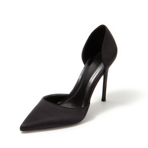 Black Wedding Satin D'orsay Stiletto Heel Pointed Toe Pumps