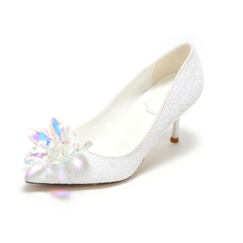 White Ladies Glitter Crystal Embellished High Heel Sparkly Sequined Pumps