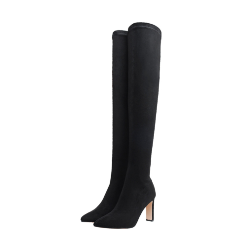 Winter Pull-on Elastic Heeled Thigh High Boots