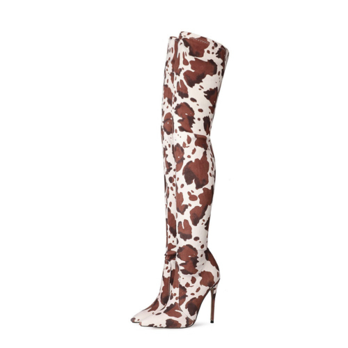 Cow Print Boots Stiletto Heel Thigh High Boots