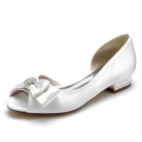 Women's Peep Toe Bow Rhinestone Peep Toe Bride Flat Wedding Shoes