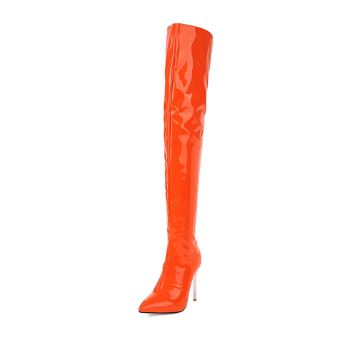 Women's Vegan Leather Stiletto Heel Pointed Toe Thigh High Boots