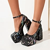 Multi-Color Platform Mary Janes Heels Chunky Heeled Ankle Strap Shoes For  Women