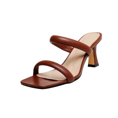Brown Puffy Sandals Heels Padded Two-Strap Shoes