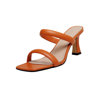 Orange Puffy Sandals Heels Padded Two-Strap Shoes