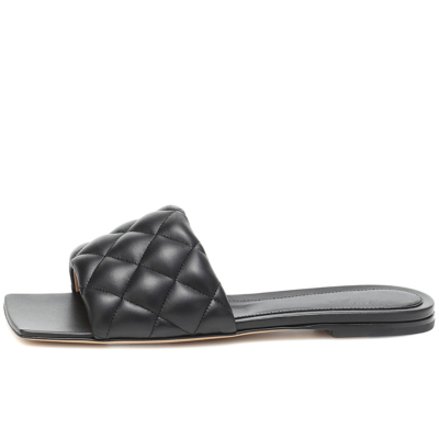 Black Summer Quilted Square Toe Slide Slip-on Sandals Flat Shoes