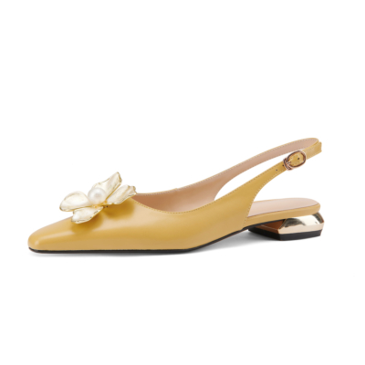 Yellow Wedding Flower Flats Buckle Slingback Bride Leather Shoes