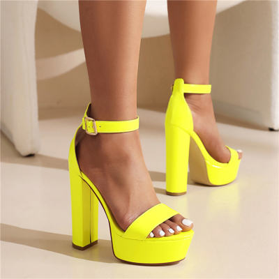 Neon Sandals Heels Platform Chunky High Heels Ankle Strap Sandals