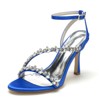 Royal Blue Rhinestone Strap Ankle Strap Heel Party Sandals