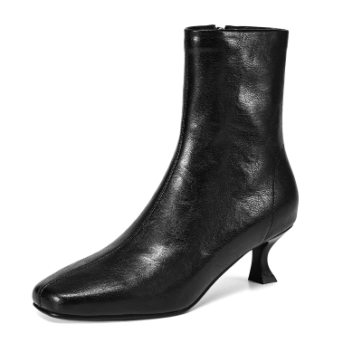 Closed Square Toe Ankle Boots Side Zipper Kitten Heel Boots | Up2Step
