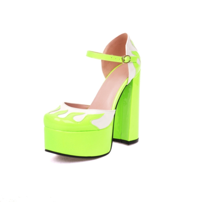 Neon Lime Green Ankle Strap Platform D'orsay Pumps Chunky High Heel Party Sandals
