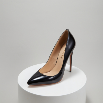 Black Court Pumps 5 inch Stiletto High Heel for Office Ladies with Pointed Toe