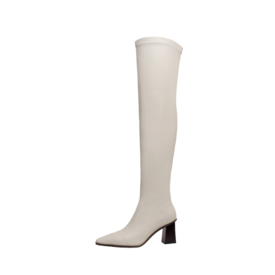 Block Heel Thigh High Boots PU Square Toe Over The Knee Boots