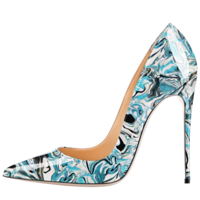 Blue Marble Prints Dresses Stilettos Pumps 5 inch Wedding High Heel Shoes