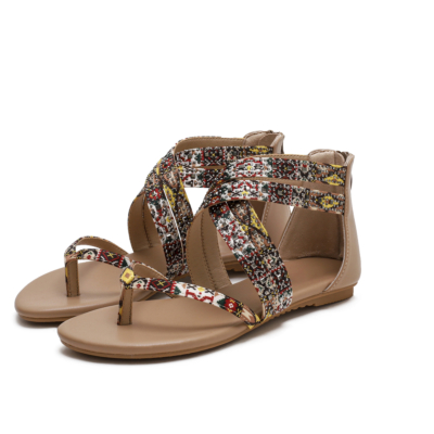 Muti-color Bohemia Studded Criss Cross Flats Flip Flap Gladiator Sandals