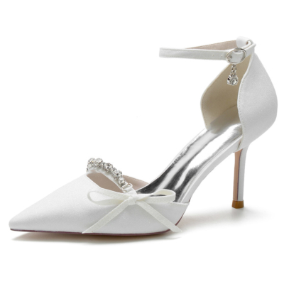 White Bridal Glitter D'orsay Pumps Heels Rhinestone Bow Sequin Stiletto Shoes