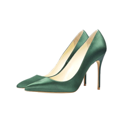 Dark Green Bridal Satin Court Shoes 4 inches Stilettos Slip-On High Heel Pumps
