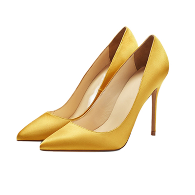 Yellow Bridal Satin Court Shoes 4 inches Stilettos Slip-On High Heel Pumps
