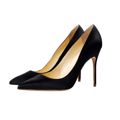 Black Bridal Satin Court Shoes 4 inches Stilettos Slip-On High Heel Pumps